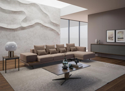 Wohnzimmer Set 3tlg Eck Garnitur Sofa Couch L-Form Holz Couchtisch